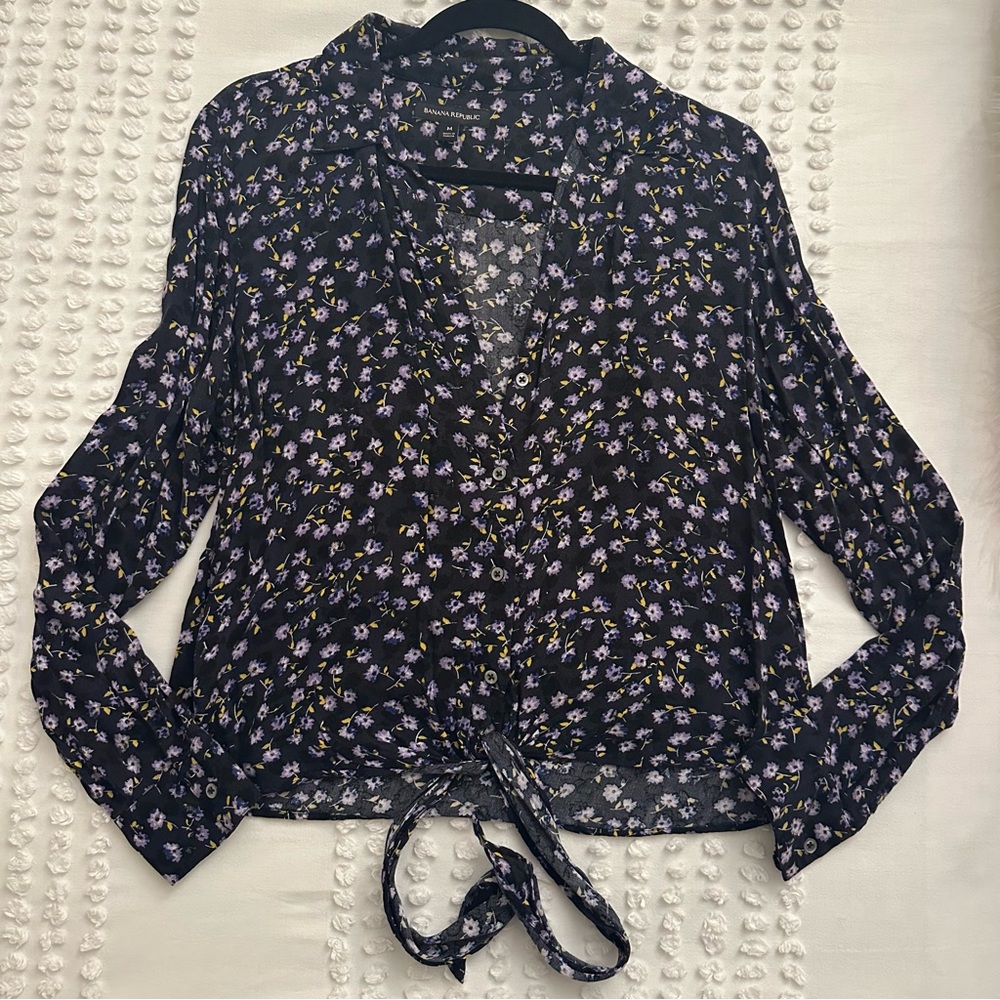 Banana Republic Floral Dillon Tie-Front Ditsy Top Sz M